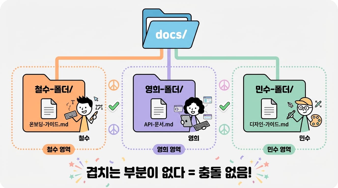 각자 폴더에서 작업하면 충돌 없음